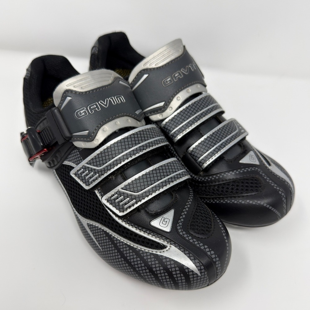 Gavin Road Cycling Shoes Black Silver Buckle Strap SPD SPD-SL Compatible Size 38 - Picture 1 of 10